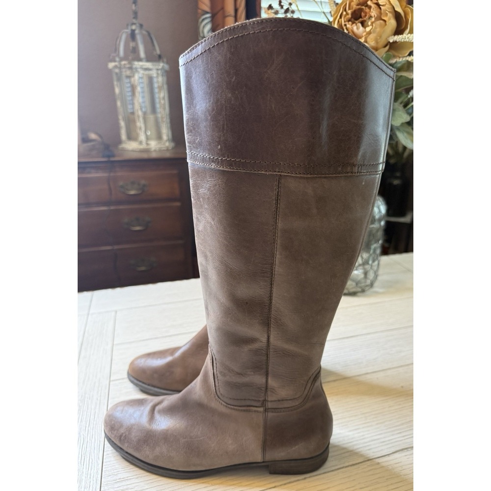 Audrey Brooke Knee High Riding Boots‎ 9.5 M Brown Leather Block Heels Zip Close
